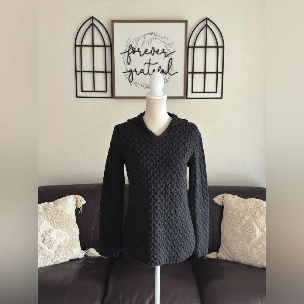 Vintage Liz Claiborne Chunky Cable Knit Black Mock Neck Sweater Size M Classic - Picture 2 of 10